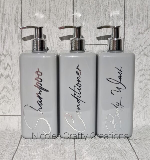 grey gloss and chrome colour 500ml square personalised bottles