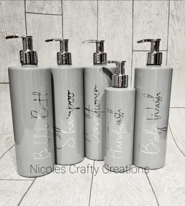 Full grey and silver set of 5 personalised bottles